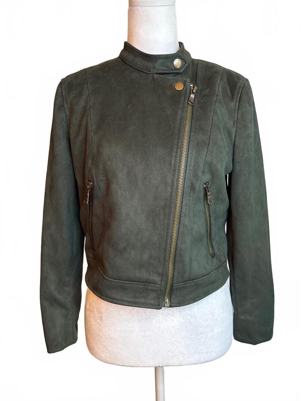 Dark Peacock Green/Olive Faux Suede Moto Jacket by Banana Republic SP
